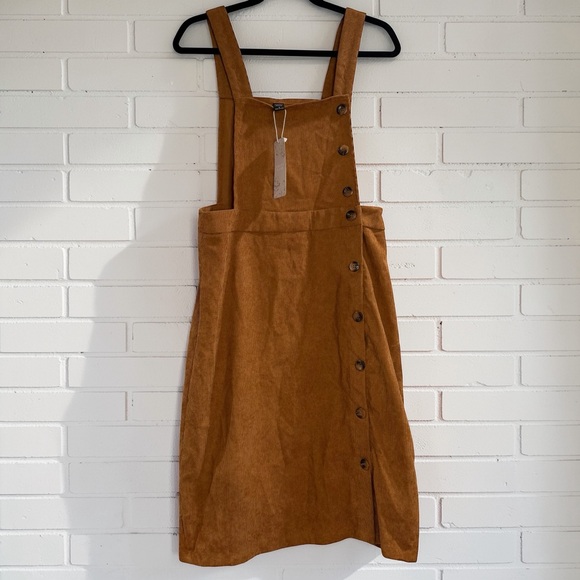 Emery Rose Corduroy Pinafore Overall Dress Button Front Brown S - Picture 2 of 7